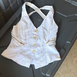 bebe White Sleeveless Blouse with Gold Buttons